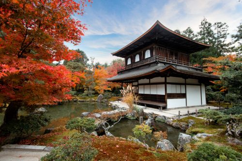 Le Pavillon d'Argent, Kyoto, Japon, couleurs d'automne